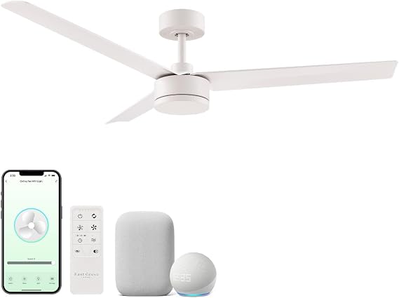 Breeze Indoor our Outdoor 52in 3-Blade Smart Indoor or Outdoor Ceiling Fan in Matte White Works With iOS or Android App