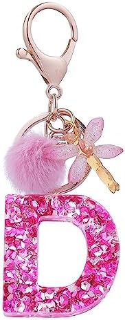 SELOVO Women Girls Rose Red Initial Capital Keychain Dragonfly Letter Keyring