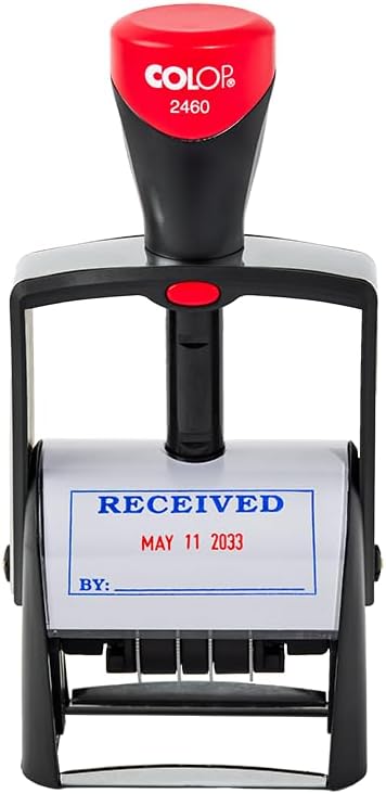 COLOP 2460 Self-Inking Date Stamp, Blue & Red Ink, Received, 27mm x 58mm