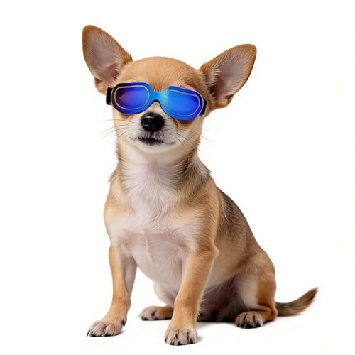Namsan Dog Goggles Small Breed, Anti-UV Sunglasses for Dogs Small Breeds, Windproof Riding Dog Eye Protection, Yorkie Glasses with Elastic Straps, Easy Put-onAdjustable, Bright Blue