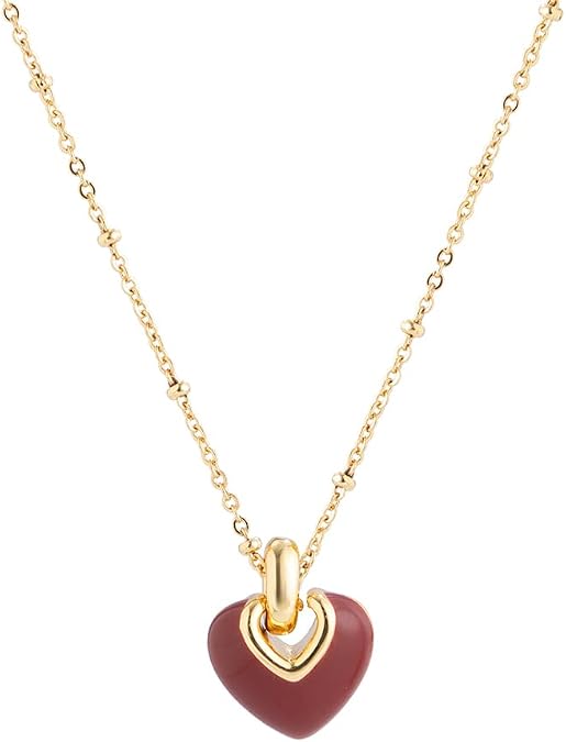 Heart Choker Necklace - Heart Pendant Adjustable Chain Heart Necklaces for Women (red)