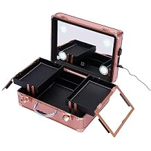 Travel Makeup Bag with Mirror, Large Capacity Cosmetics Organizer Bag with Adjustable Dividers, Ideal Gift for Mother's Day, Valentine's Day, Christmas Birthday, Pink