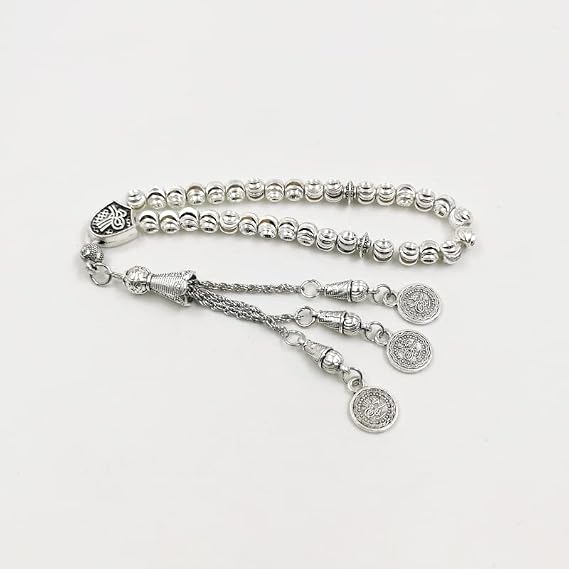 Silver Tasbih Muslim Prayer Beads Arabic Accessories on Hand Islamic misbaha 33beads Bracelet Small Size for Pocket (6mm x 33 Beads)