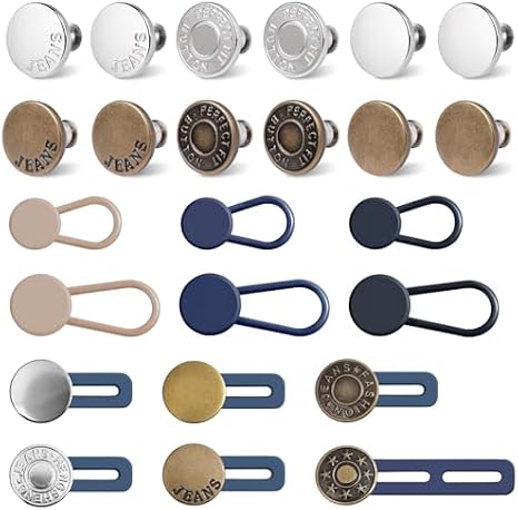 12 Sets Button Pins for Loose Jeans, 12PCS Button Extenders for Jeans, No Sew and No Tools Instant Replacement Pant Button and Waist Extension