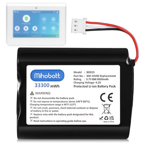 Replacement Battery 300-10186 for ADT Command Smart Security Panel, 9000mAh, 3.7V, 33300mWh