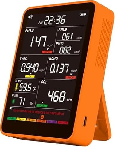 16-in-1 Indoor Air Quality Monitor, High-Precision Multi-Parameter Smart Air Quality Tester with HD Real-Time Color Screen, Portable Air Quality Monitor for Home, Office, Cars, School, Bedroom