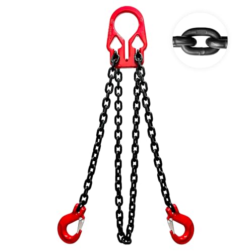 Adjustable Chain Sling 10FT 516, 3.18 Ton G80 Alloy Steel Double Leg Slings with 2 Safety Grab Hooks, 2 Way Chain Slings Heavy Duty with Standard Marking