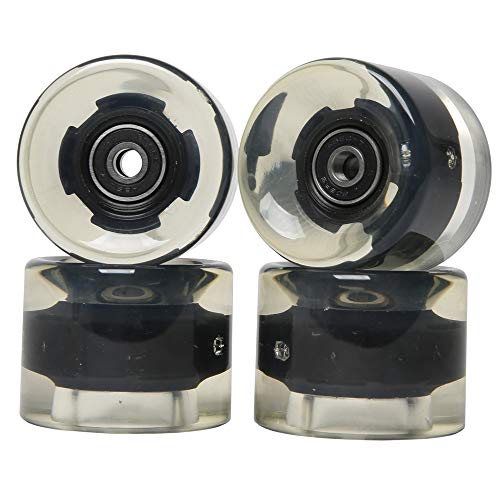 BLAZETOY FREEDARE Skateboard Wheels with Bearings 60mm Longboard Wheels LED Cruiser Wheels Clear Black,Set of 4