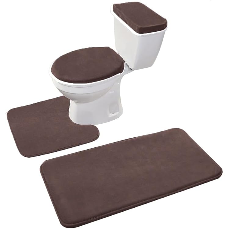 Madeals Memory Foam Bathroom Toilet Rug Set 4 Piece with Toilet Lid Cover and Tank Covers Brown