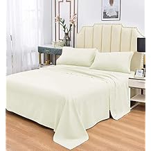 100% Pure Cotton Bed Sheets,800 Thread Count 4 Pc King Size Ivory Sheet, Long Staple Combed Cotton Fits Mattress Upto 14'' Deep Pocket.