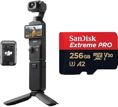 DJI Osmo Pocket 3 Creator Combo + SanDisk Extreme PRO 256GB microSD – 4K Vlog Seti