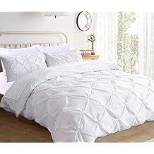 Precious Star Linen | Egyptian Cotton | Pinch Pleated Duvet Cover King XL 116x98 Inch | Zipper Closure & Corner Ties | Lightweight Breathable - 1 Piece Premium Duvet Cover Pintuck White
