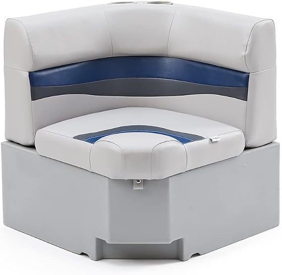 DeckMate Complete 28" Corner Classic Pontoon Boat Seat Bench and Base- Gray, Blue and Charcoal