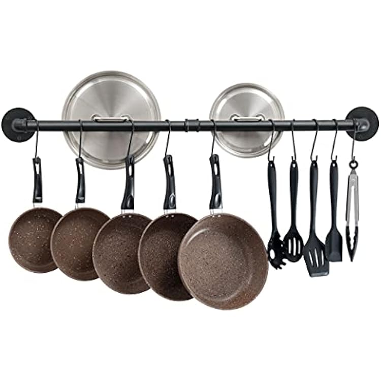 OROPY 38 inch Pot Bar Rack Wall Mounted Detachable Pans Hanging Rail Kitchen Lids Utensils Hanger with 14 S Hooks Black