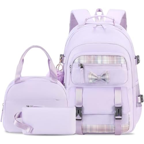 Hey Yoo Cute School Backpack for Girls Backpack for School Bag Bookbag Set with Lunch Box Teen Girl Backpacks for Girls Teens Purple