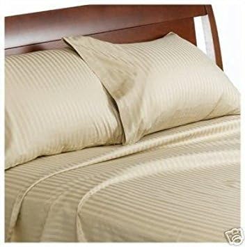 1200 Thread Count Four (4) Piece Olympic Queen Size Beige Stripe Bed Sheet Set, 100% Egyptian Cotton, Premium Hotel Quality
