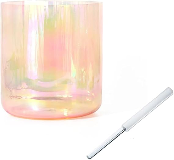 432Hz Alchemy Crystal Singing Bowl for Yoga Meditation & Sound Healing, Quartz Chakra Bowl with Free Acrylic Striker & O-ring, Gradient Pink Orange (Color : A note, Size : 7")