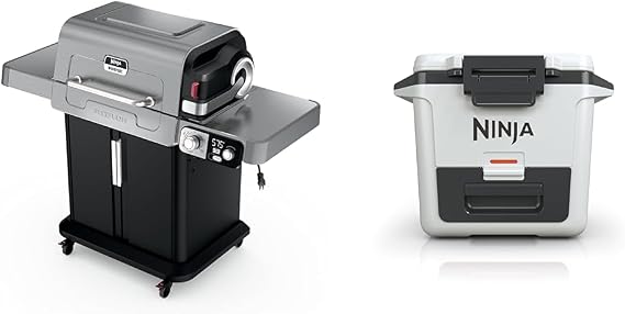 Ninja | Outdoor | FlexFlame Grill and Smoker with 30QT Hard Cooler| 5-in-1 Cooking System | Dry Storage Drawer Insulated Cooler | White