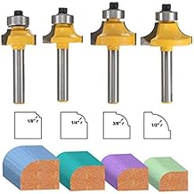 4 Pcs Round Over Bearing Edging Router Bits, Corner Rounding Edge-forming Bit Set, Roundover Beading Router Bit Set, 1/4 Inch Shank Woodworking Milling Cutter Tools | 1/8", 1/4", 3/8", 1/2" Radius