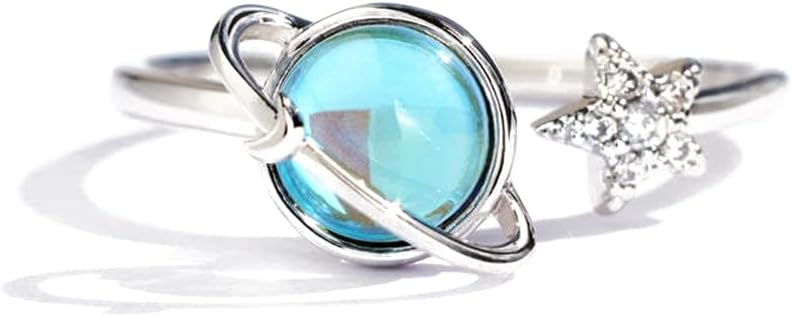 Rotatable Planet Ring for Daughter Anxiety Relief Spinner Fidget Rings Stress Fashion Star Moon Rings Unique Encouragement Gifts for Women Teen Girls Cubic Zirconia Promise Band Dainty Stacking