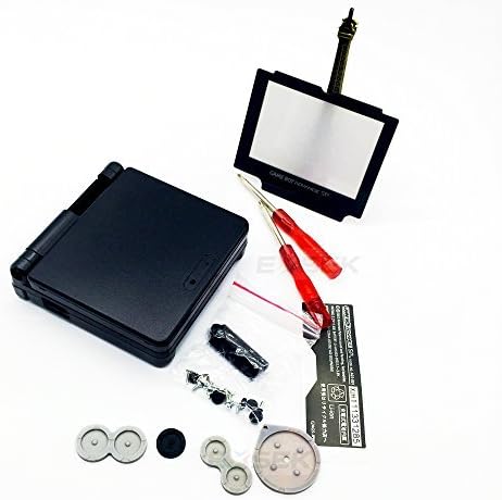 Replacement GBA SP Housing Shell Pack Compatible for Game boy Advance SP, GBA SP Shell case Replacement - Lens Screen Included (Black)