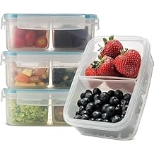 Komax Biokips Lunch Containers Set of 4 - Airtight Food Storage Containers w/ 2 Removable Compartments BPA-Free Plastic Meal Prep Container Set - Dishwasher Safe Lunch Box Containers (30.4 oz)