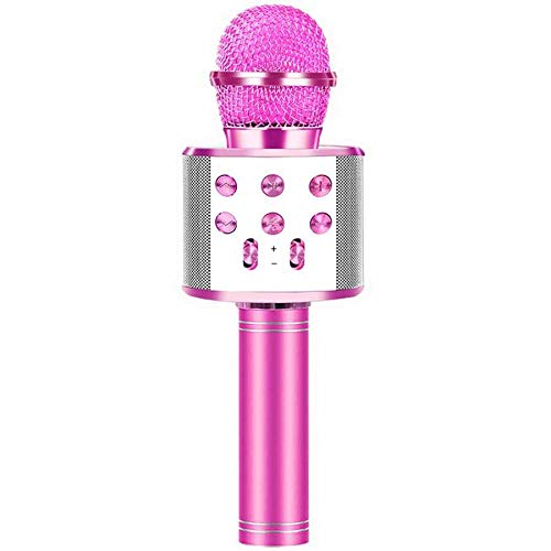 PSR Accessory WS-858 Bluetooth Karaoke Microphone – Wireless Speaker with Echo Effect, Noise Canceling, 1800mAh Rechargeable, iOS & Android Compatible Pink