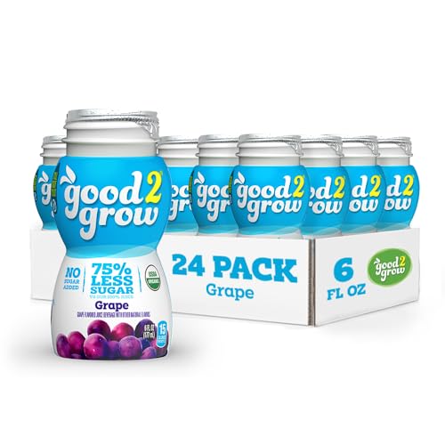 good2grow Organic Grape Flavored Juice for Kids - Grape Juice Bottles Bulk 24 Pack, Reusable Bottle, No Sugar Added - 6 fl oz, Pack of 24 Spill Proof Tops Not Included