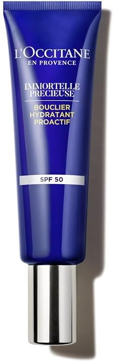 L'Occitane Immortelle Precious Yüz için UV Koruma Kremi SPF 50, Ölmezotu Yağı ve Hyaluronik Asit İçeren, 30 ml