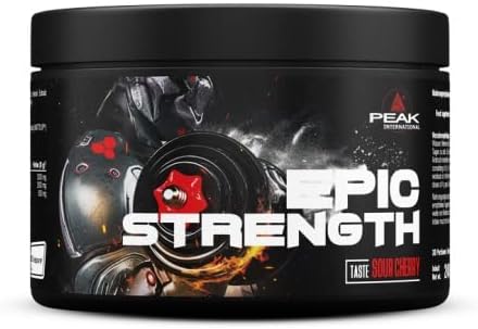 PEAK Epic Strength - 240g Flavour Sour Cherry I 30 Servings I with Premium Creapure® creatine + beta Alanine + WATTS'UP® (Citrus sinensis Extract) I Vegan