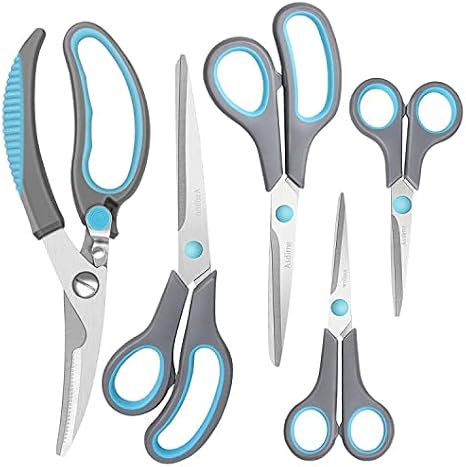 Asdirne Premium Kitchen Scissors Set, Kitchen Shears, Food-Grade Stainless Steel Blades, Ergonomic Rubber Handle, Include 1 Poultry Shears and 4 All Purpose Scissors, 9.1/9.6"/8.5"/6.4"/5.4"