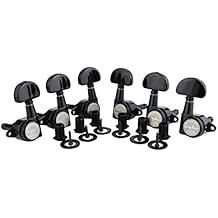Guyker 6Pcs Guitar Locking Tuners (3L + 3R Handed) 1:21 Lock String Tuning Key Pegs Machine Heads with Half-Circle Handle Replacement for LP SG Style Electric, Folk or Acoustic Guitars Black