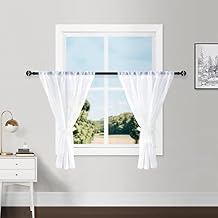 Hiasan White Sheer Curtains for Kitchen 36 inch Length, Rod Pocket Light Filtering Voile Drapes Rod Pocket Small Half Window Curtains for Bedroom, Living Room, W36 x L36, 2 Drape Panels