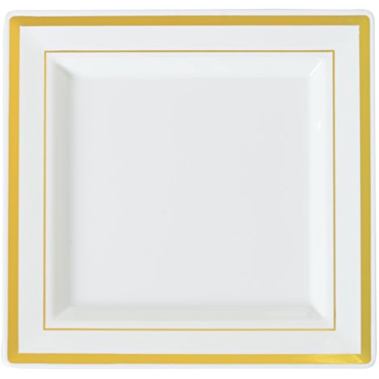 Trim Square Dinner Plate, 10-Inch, Bone and Gold