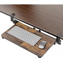 Small Keyboard Tray Under Desk, Pull Out Keyboard & Mouse Tray with Adjustable C-clamp, 20(25.9 Including Clamps) x 11.8 Inch Slide Out Computer Keyboard Drawer Mouse Tray for Typing, Brown
