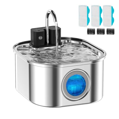Wireless Cat Water Fountain with 3 Filters  3 Sponges,[Rechargeable & Faucet ] Stainless Steel Battery Operated, 108oz 3.2l Automatic Cordless Pet Fountain -Dog Fountain with 4200 Mah Battery