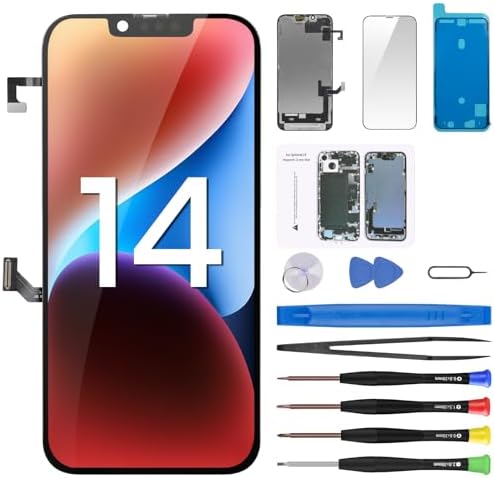 for iPhone 14 Screen Replacement with Earpiece Flex Cable Proximity Sensor LCD Touch Display Digitizer Full Assembly with Front Glass Repair Tools Kits A2649 A2881 A2882 A2883 A2884