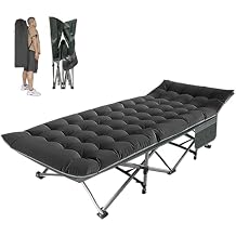 Camping Folding Cot with Mattress for Adults with 600lbs Max Load, Heavy Duty 28" Wide Portable Sleeping Camp Cot with Carry Bag for Home, Office, Travel - Black