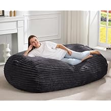 Hobestluk 5FT Bean Bag Chairs Adult Bean Bag with Portable Handle Comfy Large Bean Bag Lounge Chair with Removable Cover for Living Room Bedroom (Stripe Dark Grey, 5FT)