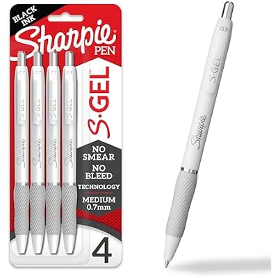 Sharpie S-Gel Pens, Medium Point 0.7mm, Pearl White Body, Black Ink, 4 Count - Ideal for Writing, Journaling, Drawing, Coloring, Note-Taking, College Supplies