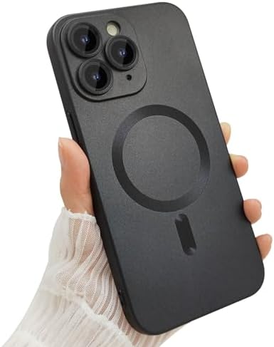 Magnetic case for iPhone 11 Pro Max Phone Case for Women, Matte Luxury Soft Metallic Luster Design with Camera Lens Protector, Compatible with Magsafe Case for iPhone 11 Pro Max 6.5-Black