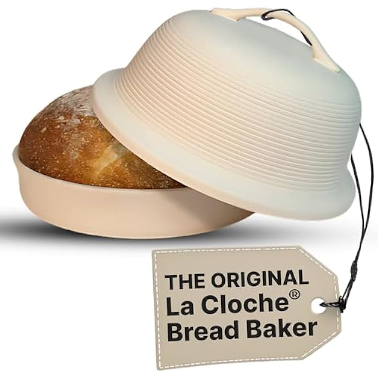 Sassafras Superstone Stoneware La Cloche Bread Baker, Unglazed, Baking Stone for Bread, Capacity 5QT 12D x7H with handle, Withstands Temperature 500-2100 Fahrenheit