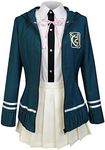 Womens Anime Gamer Girl Cosplay Costume Set Green Hoodie JK Uniform with Skirt Full Outfit for Halloween