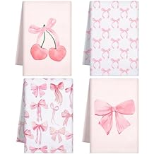 Macarrie 4 Pcs Pink Bow Coquette Kitchen Towels Trendy Cute Pink Hand Towels Coquette Bow Gifts Preppy Microfiber Kitchen Supplies for Hostess Housewarming, 18 x 26 in