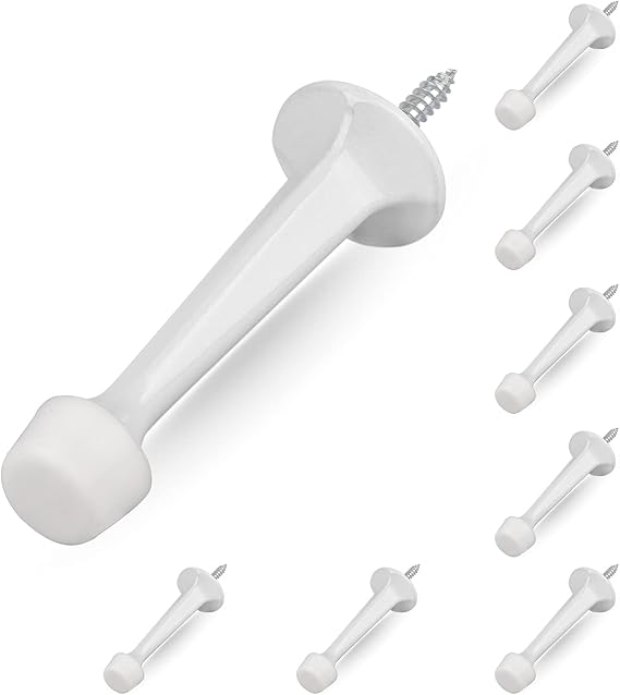 HOMOTEK 8 Pack Heavy Duty Solid Rigid Door Stop with Soft Rubber Tip, Zinc Die Cast Door Stopper Protect Wall & Door, White