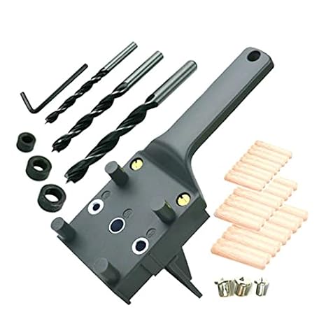 Dowel Jig Kit Set, Handheld Woodworking Dowel Jig Kit Fits 8/12/14 mm Drill Guide Metal Sleeve Wood Drilling Doweling Straight Hole Saw Tools
