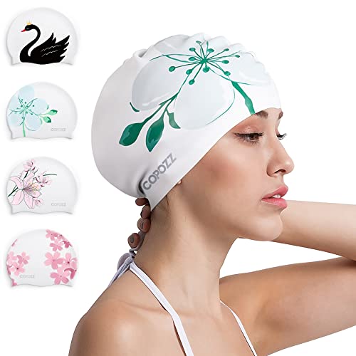 COPOZZ Stylish Silicone Swim Cap for Women Comfortable, Durable, and Hair-Protecting Design
