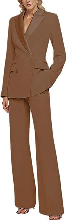 Double Breasted Womens Pant Suit Slim Fit Work Professional Business Suit Prom Party Tuxedos