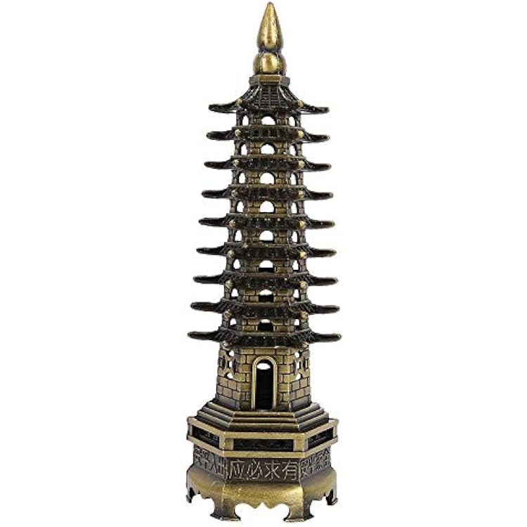 Tower Statue, Metal Alloy Pagoda Zen Garden Miniature Feng Shui Decor for Office Home Desktop Ornaments Collectible Figurines