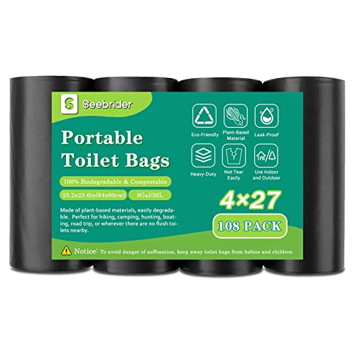 108 Portable Toilet Bags, Biodegradable Camping Toilet Bags 8 Gallon Thickened Portable Potty Bags for 5 Gallon Bucket Toilet Compostable Bags for Adults Outdoor Travel